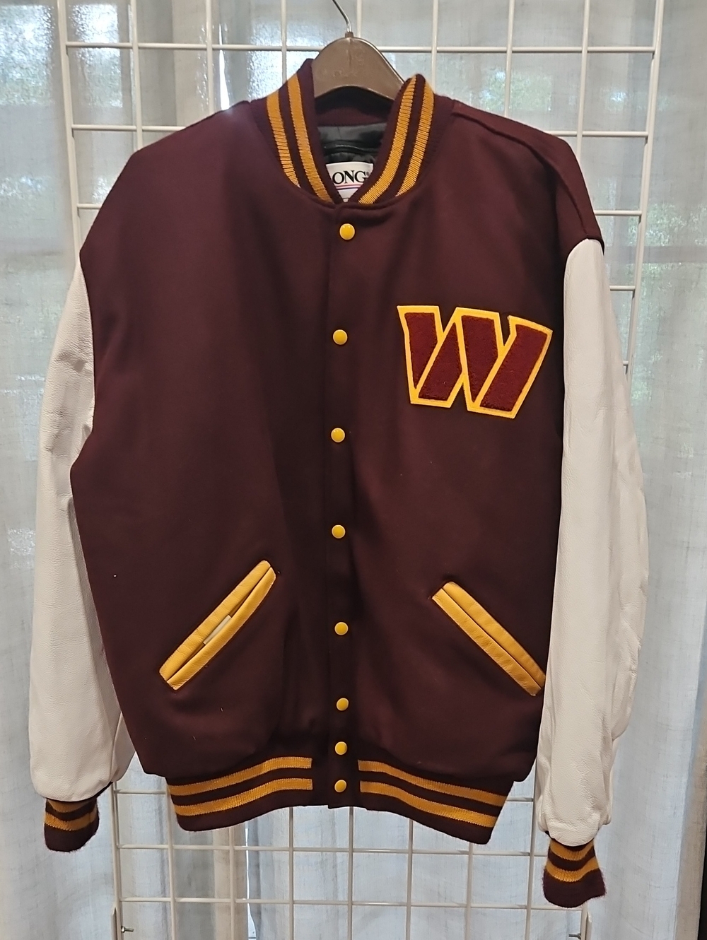 Commanders Maroon & White Varsity Bomber Jacket with Gold Trim 2xl